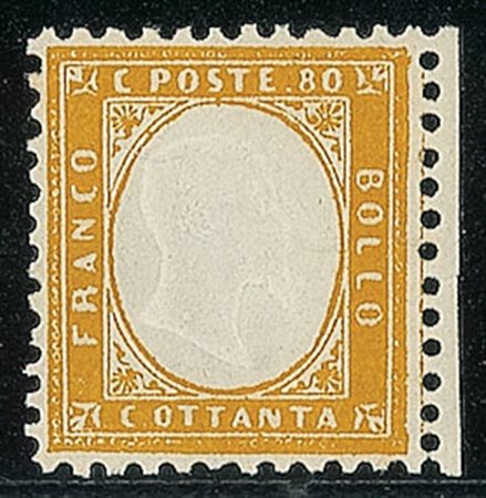 REGNO D'ITALIA - 1862 - 80 cent - filetto destro di riquadro (pos.5) - gomma...