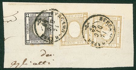 REGNO D'ITALIA - Mista - due 2 cent + 1 cent corto in verticale - Bergamo...