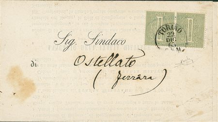 REGNO D'ITALIA - 22 dicembre 1863 - coppia del 1 cent De La Rue su circolare...