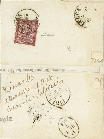 REGNO D'ITALIA - 2 cent De La Rue al retro di circolare da Lucca a Firenze...