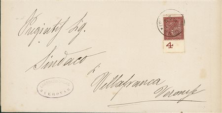 REGNO D'ITALIA - 2 cent Torino - bordo foglio numerato - piego da Verona a...