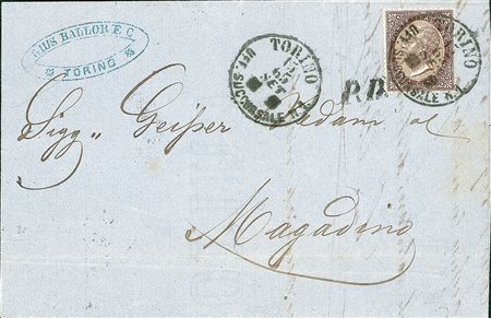 REGNO D'ITALIA - 30 cent De La Rue - lettera da Torino a Magadino/Svizzera...