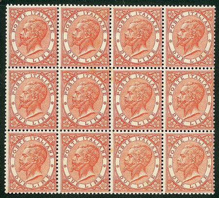 REGNO D'ITALIA - 1866 - 2 lire Torino - blocco di dodici - gomma integra -...
