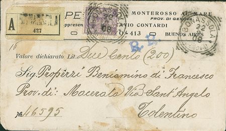 REGNO D'ITALIA - 50 cent Floreale isolato su assicurata da Bonassola a...