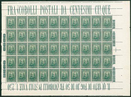 REGNO D'ITALIA - 1910 - 5 cent Garibaldi - foglio completo di 50 - gomma...
