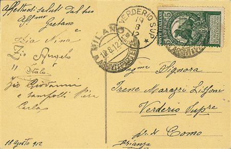 REGNO D'ITALIA - 5 cent - dentellato 13 1/2 - cartolina da Milano a Verderio...