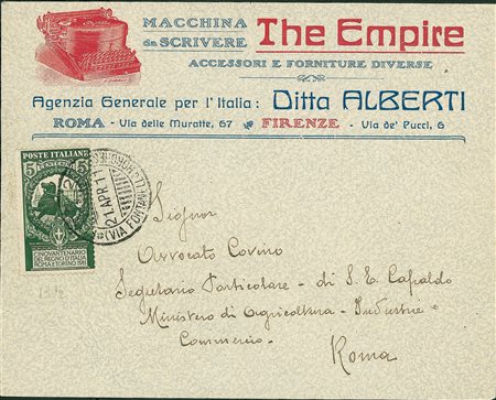 REGNO D'ITALIA - 5 cent - dentellato 13 1/2 - bella busta pubblicitaria per...