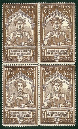 REGNO D'ITALIA - 1921 - Dante - serie completa - tre valori in quartine -...