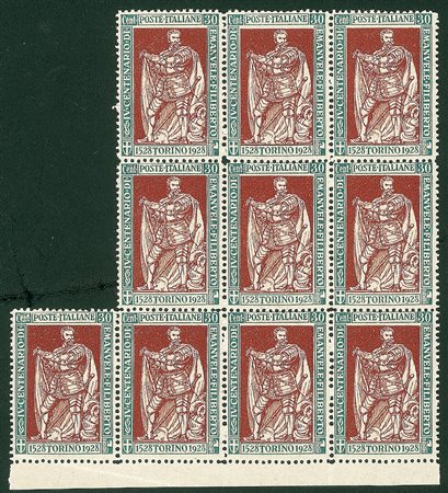 REGNO D'ITALIA - 1928 - 30 cent Filiberto - dentellato 13 - blocco di dieci -...