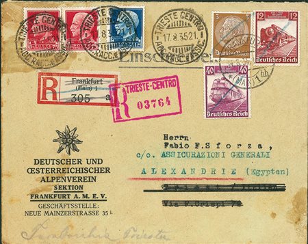 REGNO D'ITALIA - Raccomandata da Francoforte a Trieste del 14.8.35...