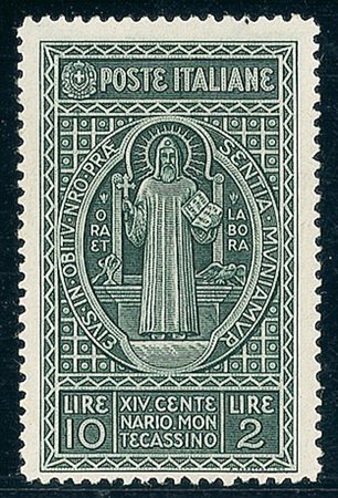 REGNO D'ITALIA - 1929 - 10 lire Montecassino - carta sottile - gomma integra...