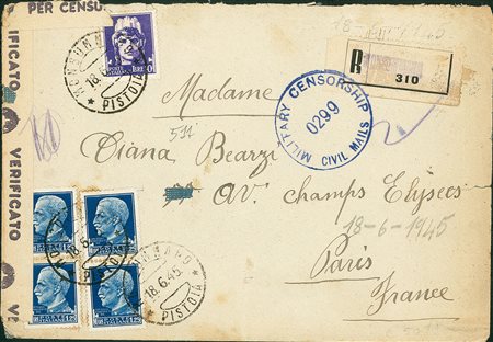 REGNO D'ITALIA - Quattro 1,25 lire + 10 lire - raccomandata da Monsummano a...