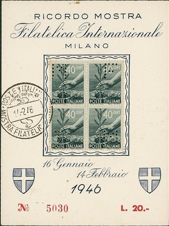 REGNO D'ITALIA - 1946 - Milano Mostra Filatelica - cartoncino ricordo