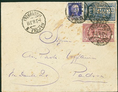 REGNO D'ITALIA - Posta Pneumatica - espresso da Napoli a Padova del 3.8.31...