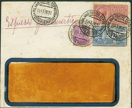 REGNO D'ITALIA - Posta Pneumatica - busta commerciale espresso da Milano a...