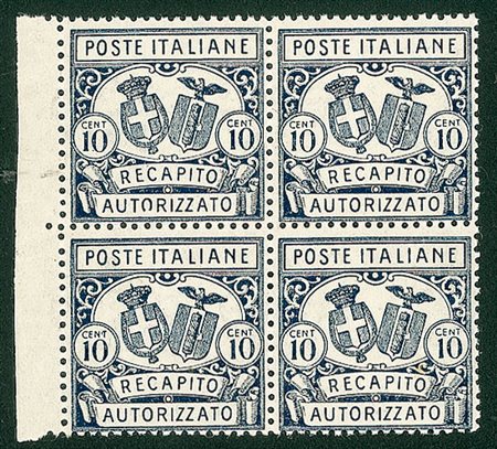 REGNO D'ITALIA - 1928 - 10 cent Recapito - quartina - gomma integra (2 - 130)