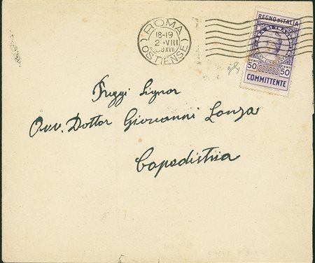 REGNO D'ITALIA - Tassa Trasporti - 50 cent su busta da Roma a Capodistria del...