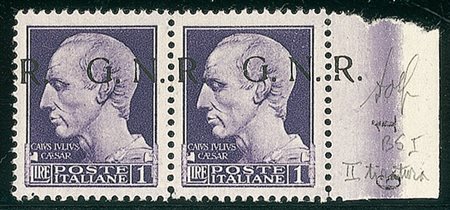 RSI - 1943 - 50 cent - seconda tiratura - coppia bordo foglio con soprastampa...