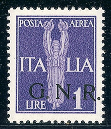 RSI - 1944 - 1 lira - soprastampa obliqua - gomma integra (121cb Aerea - 300)