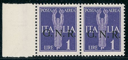 RSI - 1944 - 1 lira - coppia con soprastampe oblique - gomma integra (121cb...