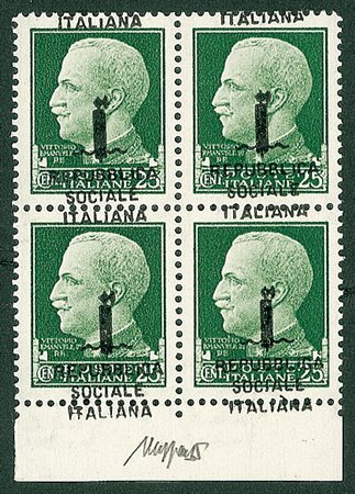 RSI - 1944 - 25 cent - Italiana in alto - quartina bordo foglio - gomma...