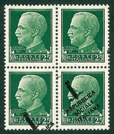 RSI - 1944 - 25 cent in quartina - senza soprastampe in alto e sporastampe...