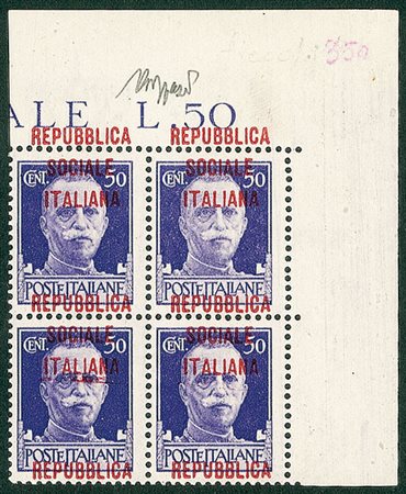 RSI - 1944 - quartina del 50 cent - soprastampa in rosso arancio - Repubblica...