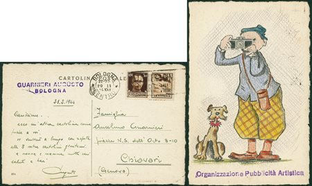 RSI - 30 cent Aviazione - cartolina disegnata a mano da Bologna a Chiavari...