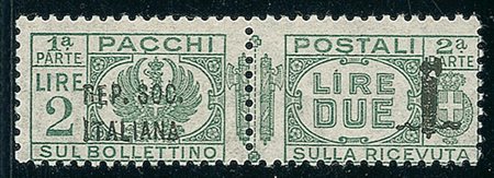 RSI - 1944 - 2 lire - soprastampa da 36 mm. - gomma integra (43a Pacchi...