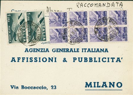 REPUBBLICA - Raccomandata per città - Milano 14.8.48 (556+ Aerea 126)