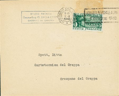 REPUBBLICA - 15 lire Ponte di Bassano - busta per Crespano del 3.10.48 - FDC...
