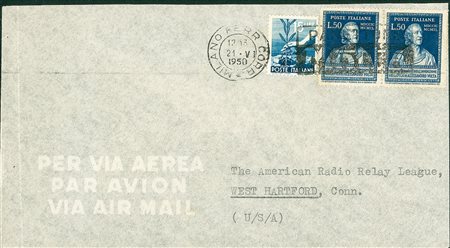 REPUBBLICA - Coppia del 50 lire Volta + 15 lire Democratica - aerogramma da...