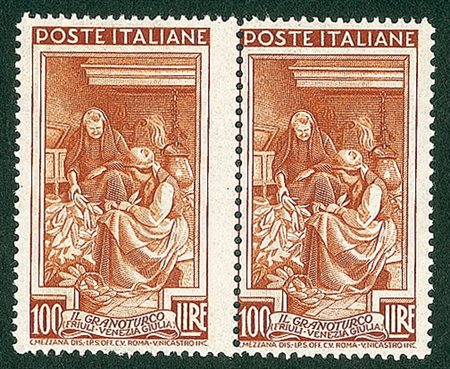 REPUBBLICA - 1950 - 100 lire Lavoro - coppia con dentellatura centrale...