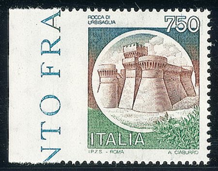 REPUBBLICA - 1980 - 750 lire Urbisaglia - non dentellato a sinistra - gomma...