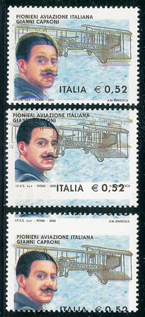 REPUBBLICA - 2003 - 0,52 euro Caproni - tre diverse varietà - gomma integra...