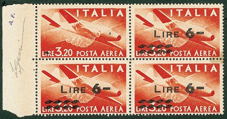REPUBBLICA - 1947 - 6 lire su 3,20 - quartina - senza soprastampa nel pezzo...