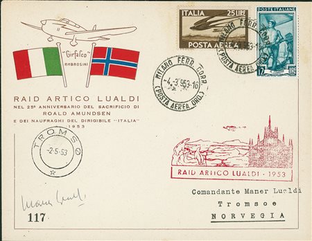 REPUBBLICA - 1953 - Raid Artico Lualdi - aerogramma con firma del pilota da...