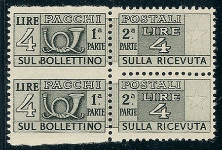 REPUBBLICA - 1947 - 4 lire - coppia con sezioni di sinistra non dentellate in...