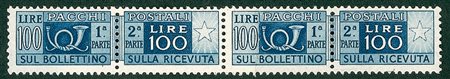 REPUBBLICA - 1946 - 100 lire - coppia su carta ricongiunta - gomma integra -...