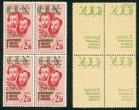 EMISSIONI LOCALI - 1945 - Bandiera - 3 valori in quartine - tutti con decalco...