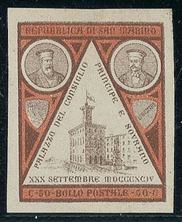 SAN MARINO - 1894 - Prova - 50 cent - non dentellato senza gomma (tipo 24)