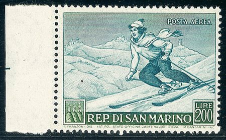 SAN MARINO - 1953 - 200 lire Sciatrice - gomma integra (111 Aerea - 115)