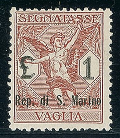 SAN MARINO - 1924 - 1 lira - gomma integra (4 Segnatasse Vaglia - 450)