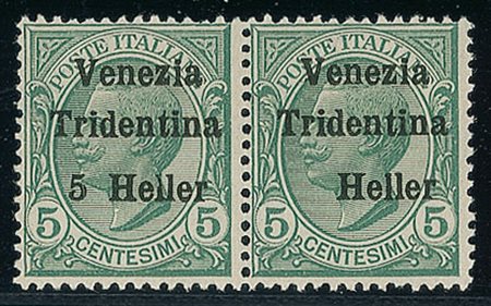 OCCUPAZIONI - 1918 - 5 heller su 5 cent - coppia - pezzo di destra senza la...