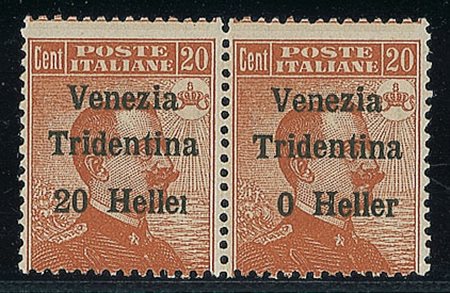 OCCUPAZIONI - 1918 - 20 heller su 20 cent - coppia - r rotta a sinistra + 2...