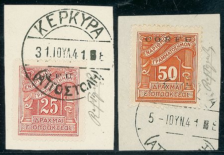 OCCUPAZIONI - 1941 - Segnatasse - 8 valori su frammento - Raftopulos...