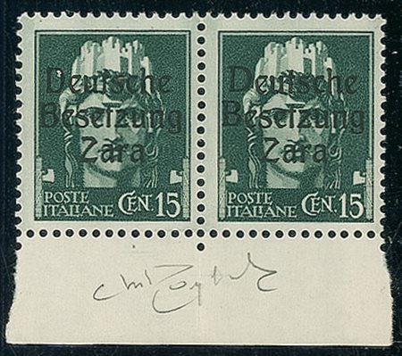OCCUPAZIONI - Zara - 1943 - 15 cent - coppia con soprastampe del I + II tipo...