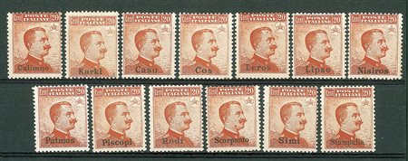 COLONIE E POSSEDIMENTI - 1917 - 20 cent senza filigrana - i 13 valori delle...