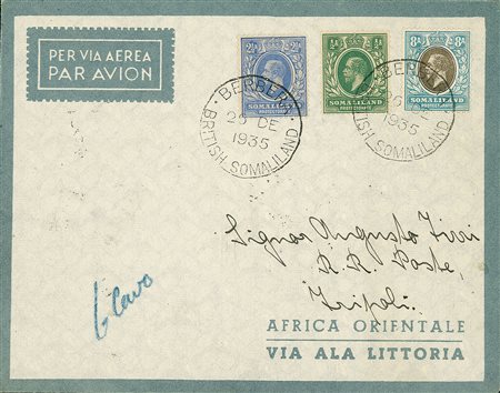 COLONIE E POSSEDIMENTI - Somalia Britannica - Aerogramma da Berbera a Tripoli...