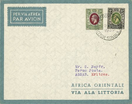 COLONIE E POSSEDIMENTI - Aerogramma da Berbera a Assab del 12.2.36